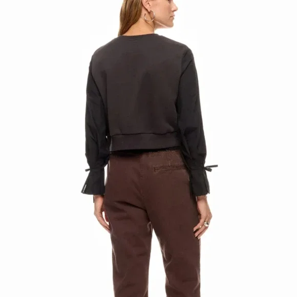 3.1 Phillip Lim Gray Crop Sweatshirt XS Whimsigoth Tie Sleeves Designer $300 - Picture 2 of 12